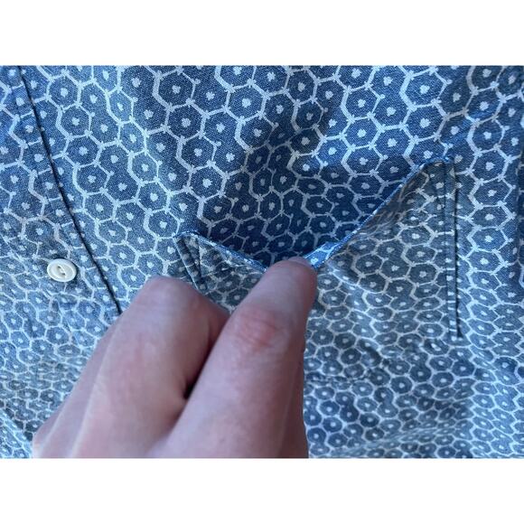 1901 Mens Medium Polo Short Sleeve Button Down All Cotton Regular Blue White - Picture 6 of 12